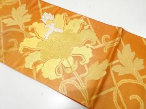 アンティーク　草花に桧垣模様織り出し袋帯（材料）